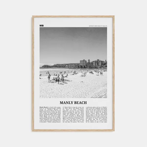 Manly Beach Black and White Travel Poster, Sydney