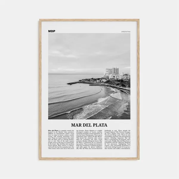 Mar Del Plata Black and White Map Travel Poster