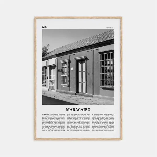 Maracaibo Black and White Map Art Print, Venezuela