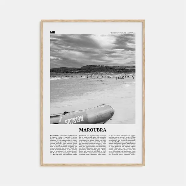 Maroubra Black and White Travel Poster, New South Wales