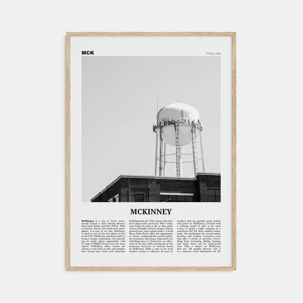 McKinney Black and White Travel Poster, Texas USA