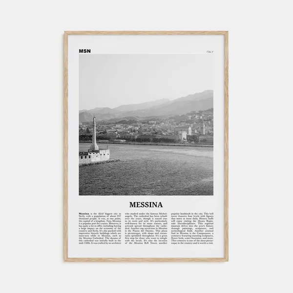 Messina Black and White Travel Poster, Italy Map
