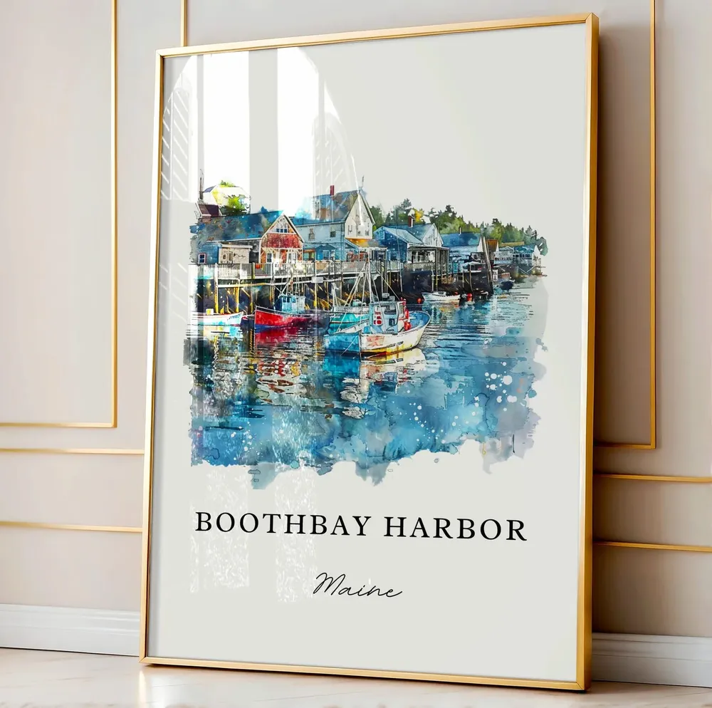 Boothbay Harbor Watercolor Travel Poster, Lincoln County - Image 4