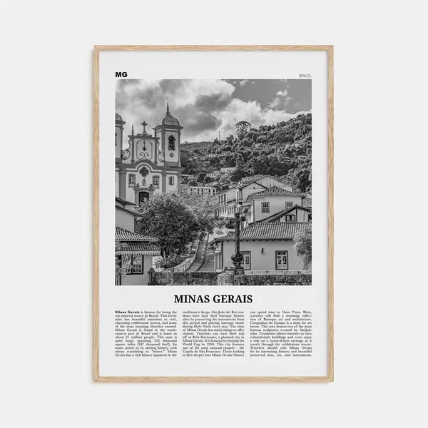 Minas Gerais Black And White Travel Map Print