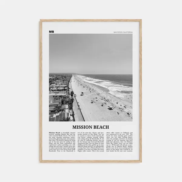 Mission Beach Black and White, San Diego Travel Poster