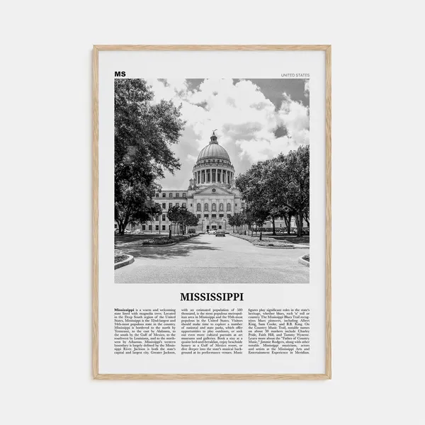 Mississippi Black And White Travel Poster, USA