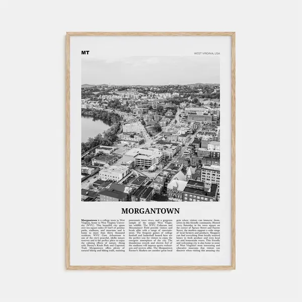 Morgantown Black and White Map Art Print, West Virginia