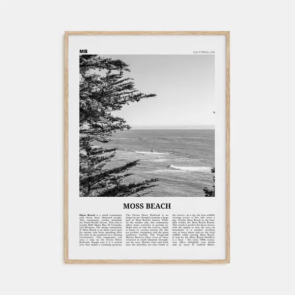 Moss Beach Black and White Travel Poster, California