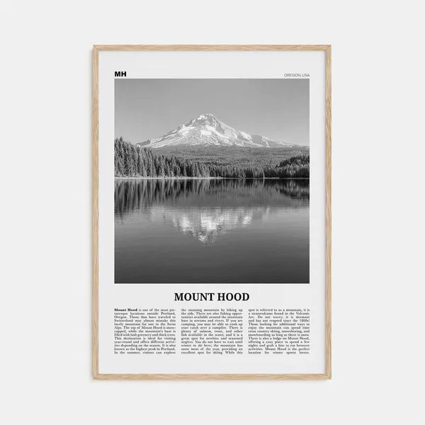 Mount Hood Black and White Travel Poster Print