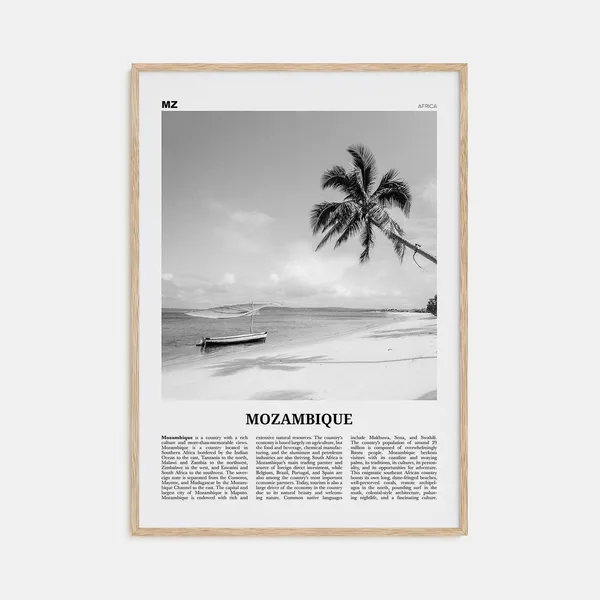 Mozambique Black and White Travel Poster, Maputo Map