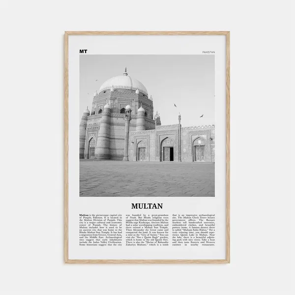 Multan Black And White Map Poster, Pakistan