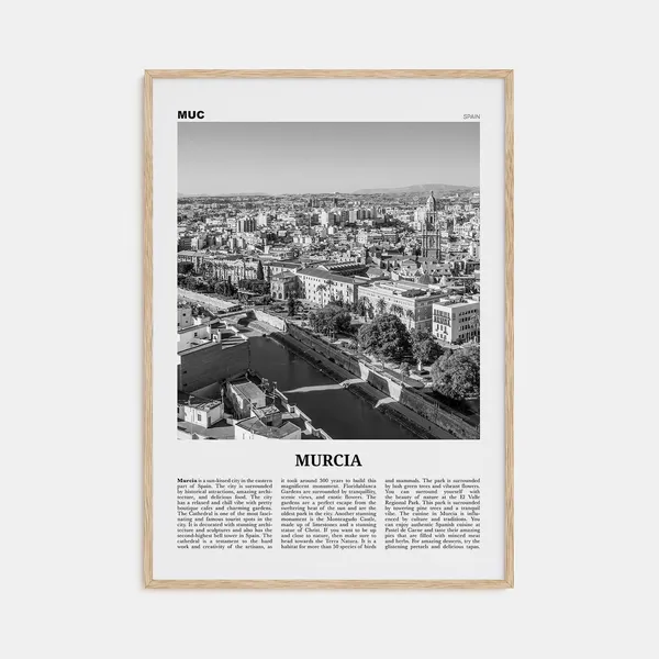 Murcia Black and White Travel Poster, Spain Europe