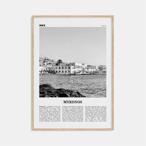Mykonos Black and White Travel Poster, Greece Europe