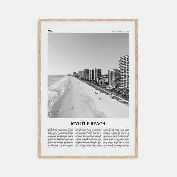 Myrtle Beach Black and White Travel Poster, South Carolina