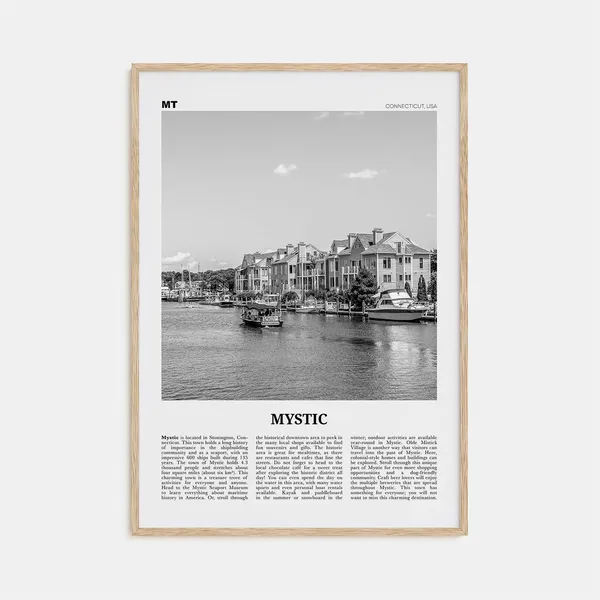 Mystic Connecticut Map, Black And White Travel Poster