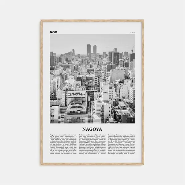 Nagoya Black and White Travel Poster, Japan City