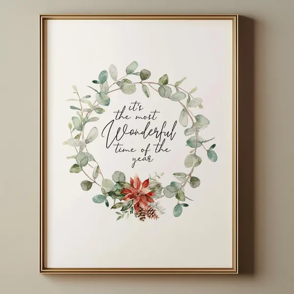 Christmas Wreath, Holiday Home Decor Art Print