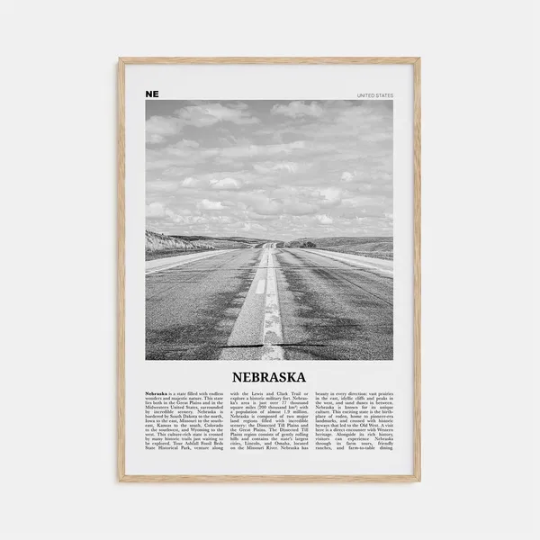Nebraska Black and White Travel Poster, Wall Art Print