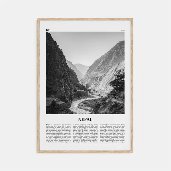 Nepal Black and White No. 2 Travel Poster, Kathmandu