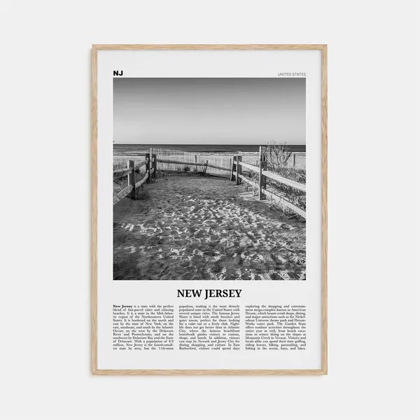 New Jersey Black and White Map Wall Art Print