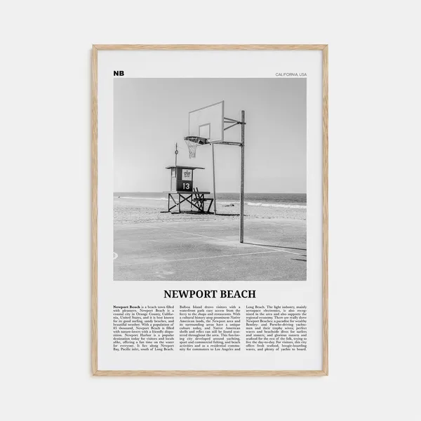 Newport Beach Black and White Travel Poster, California
