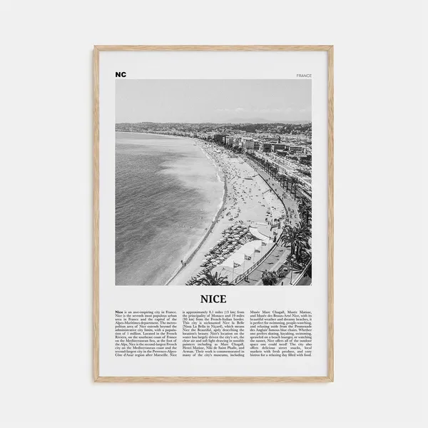 Nice, France Black and White Travel Poster Print
