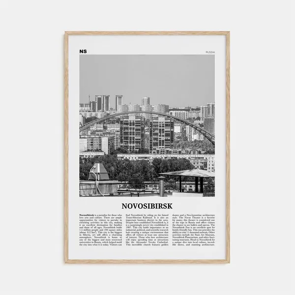 Novosibirsk Black and White Travel Poster, Map