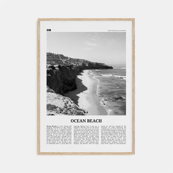 Ocean Beach, San Diego Travel Poster, Black and White