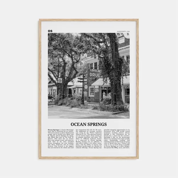 Ocean Springs Mississippi Black And White Travel Poster