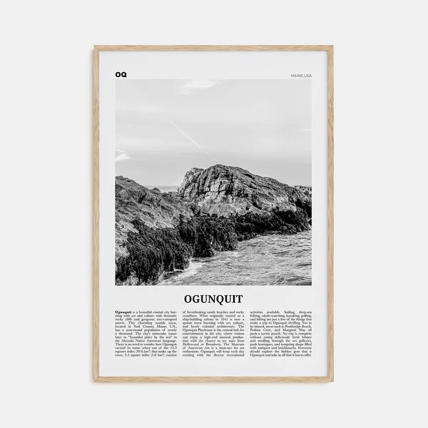 Ogunquit Black and White Travel Poster, Maine