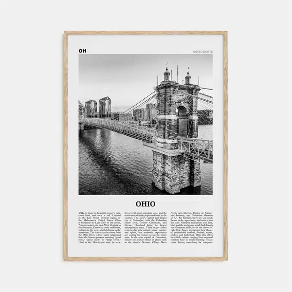 Ohio Black and White Travel Poster, USA Print