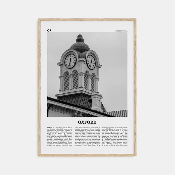 Oxford, Mississippi Black and White Travel Poster