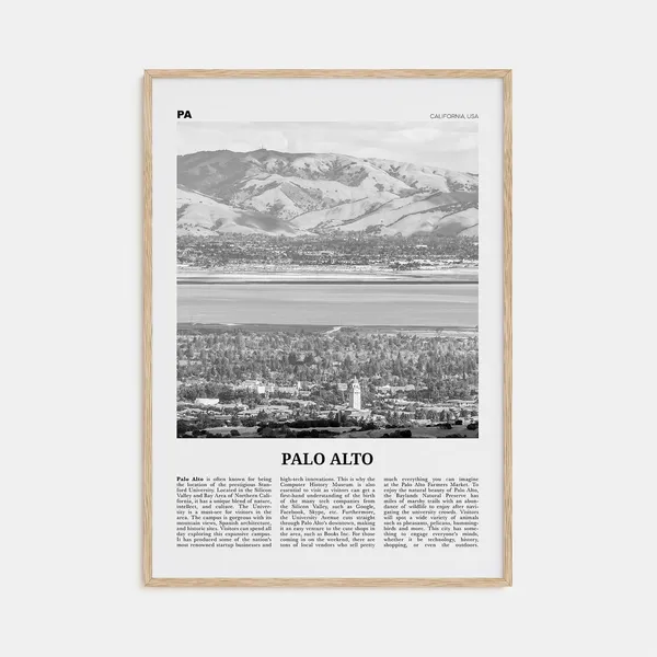 Palo Alto Black and White Travel Poster, California
