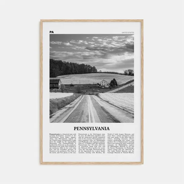 Pennsylvania Black and White Map Poster Print