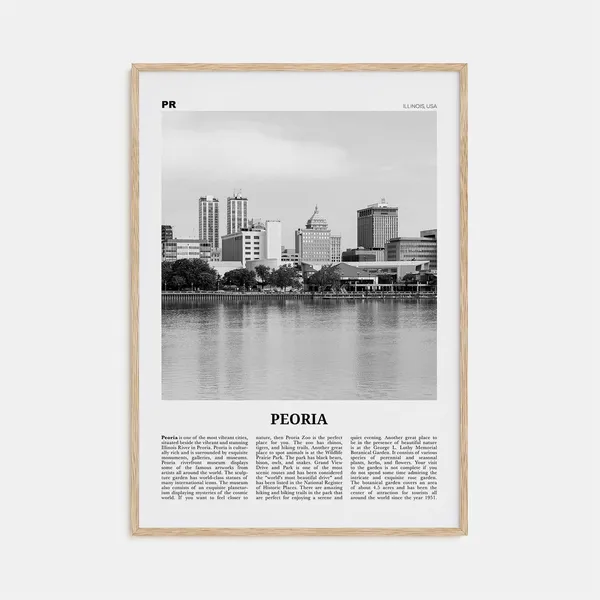Peoria, Illinois Black and White Travel Poster