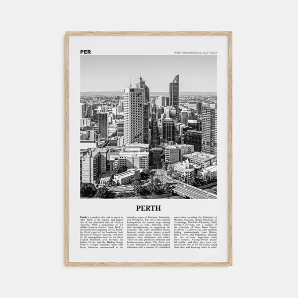 Perth Black And White Travel Poster, Western Australia