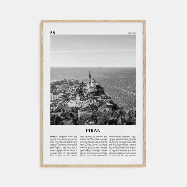 Piran Black and White Travel Poster, Slovenia Coast