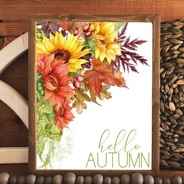 Hello Autumn Sunflower Sign, Farmhouse Fall Decor