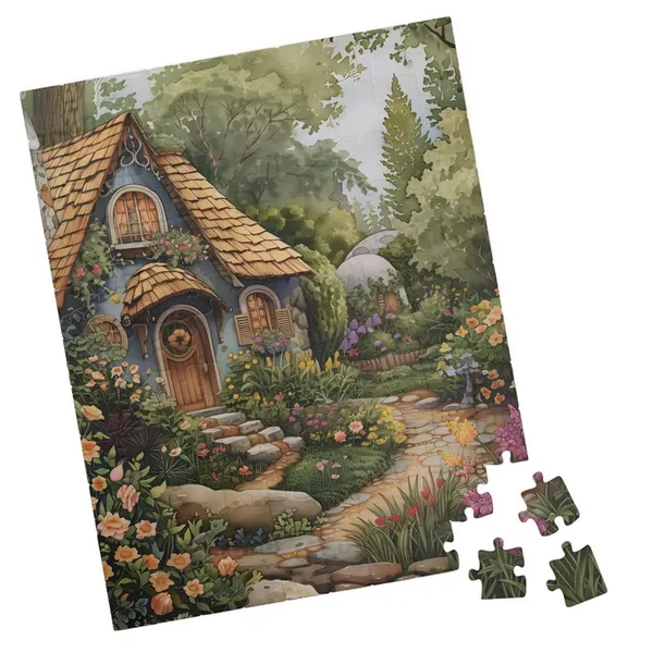Watercolor English Cottage Jigsaw Puzzle Art Print