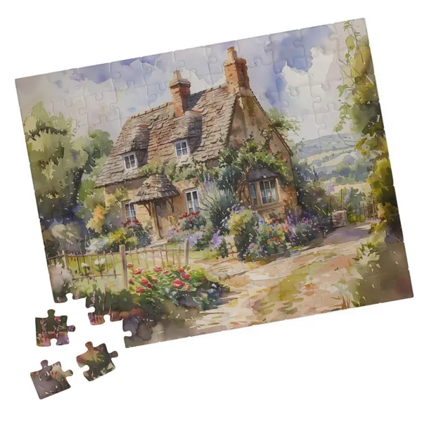 Watercolor English Cottage Art Print, Rustic Farmhouse