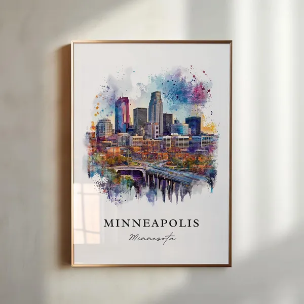Minneapolis, MN Watercolor Travel Poster