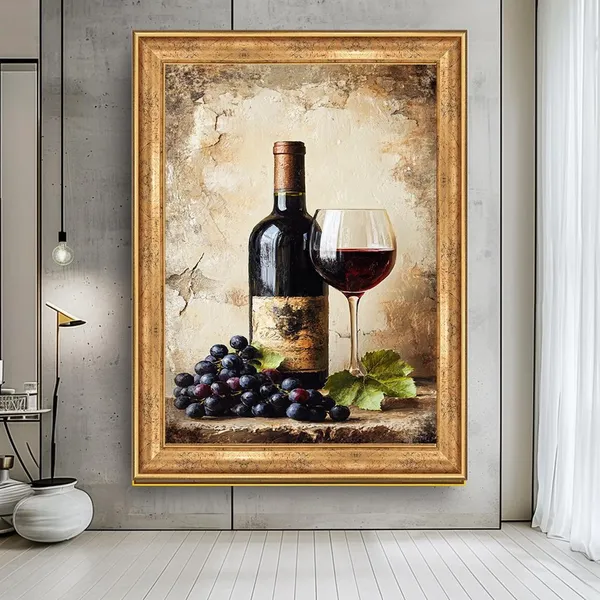 Wine Bottle and Grapes Vintage Still Life Art Print