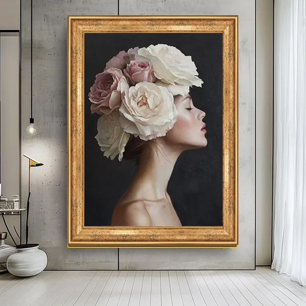 Elegant Woman With Flower Crown, Boho Portrait Art Print