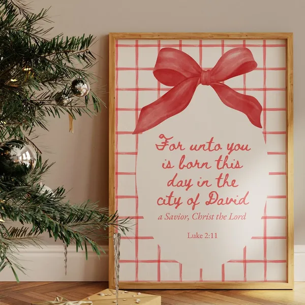 Coquette Bow Christian Christmas Scripture Art Print