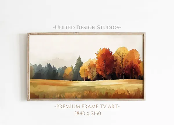 Autumn Landscape Watercolor Art Print, Fall Foliage