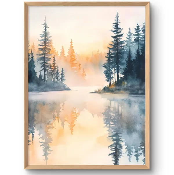 Sunrise Forest Lake Art Print, Michigan Landscape