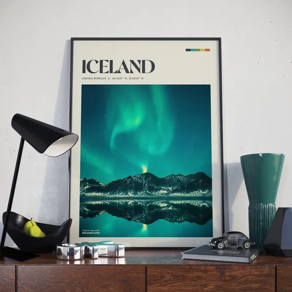 Iceland Retro Poster Design, Vintage Travel Poster