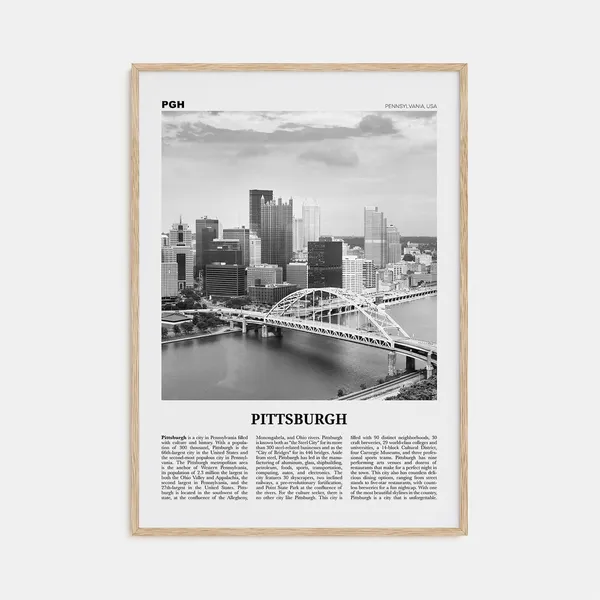 Pittsburgh Black and White Travel Poster, Pennsylvania