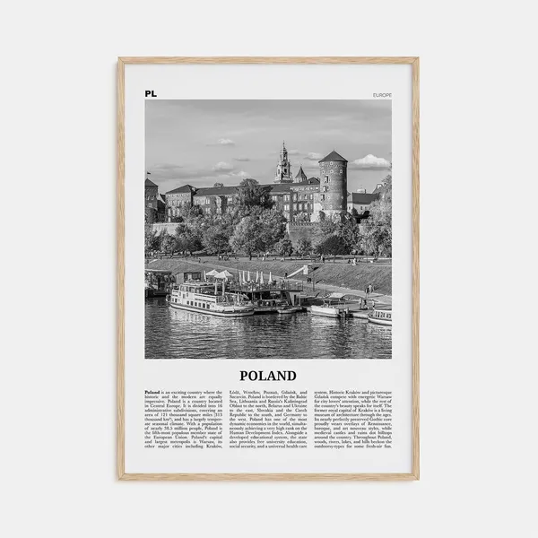 Poland Black and White Travel Poster, Warsaw Europe