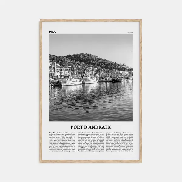 Port Dandratx Black And White Travel Poster, Spain
